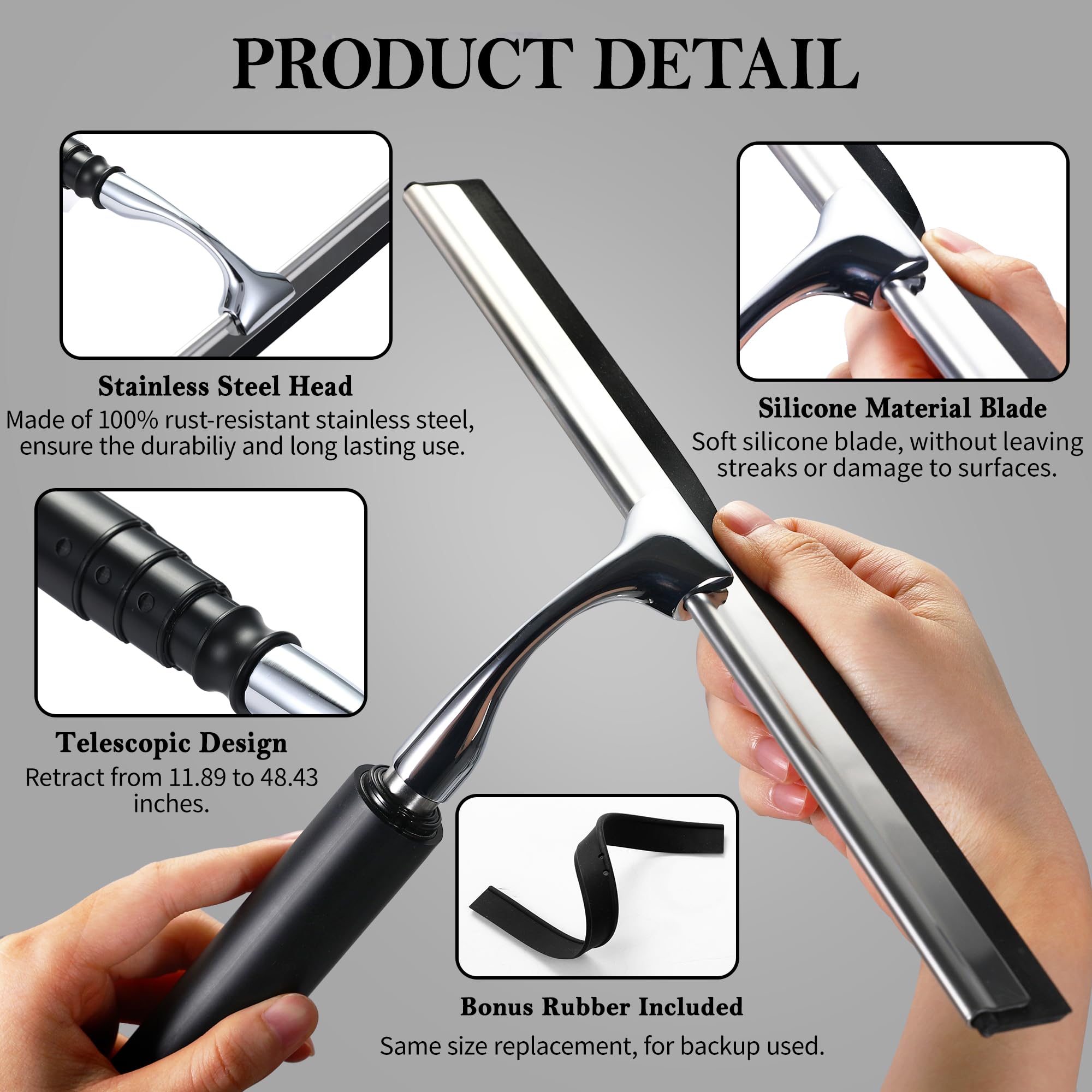 Toncoke 2 in 1 Window Squeegee, Shower Squeegee Window Cleaning Kit with Extension Pole Long Handle Squeegee for Shower Glass Floor Bathroom Home