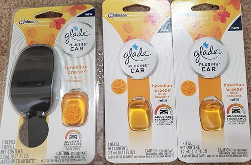 4 UNITS Glade plugins CAR air freshener Starter device + 3 Refills HAWAIIAN BREEZE3
