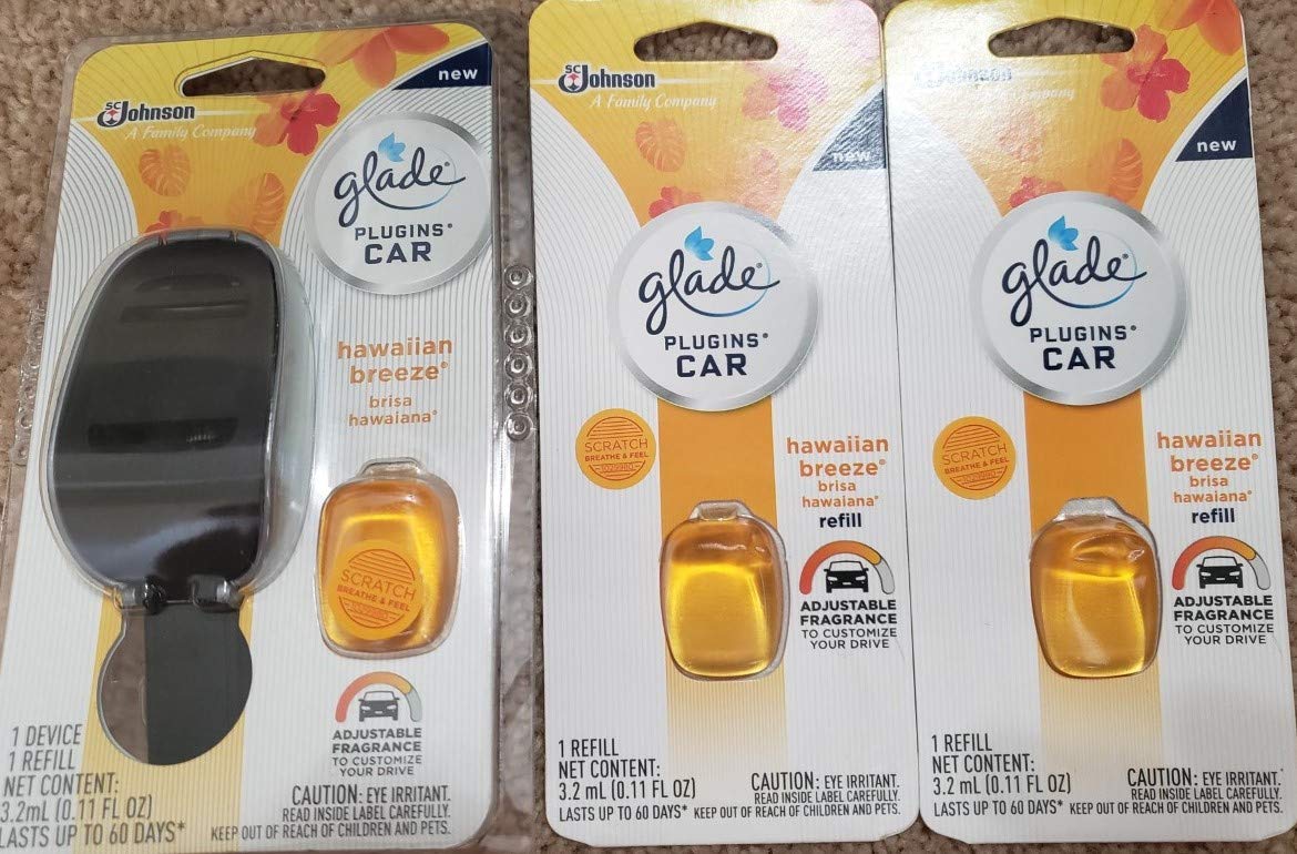 4 UNITS Glade plugins CAR air freshener Starter device + 3 Refills HAWAIIAN BREEZE3