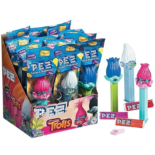 Fun Express - Trolls Pez Dispensers for Party - Edibles - Hard Candy - Dextrose - Party - 12 Pieces