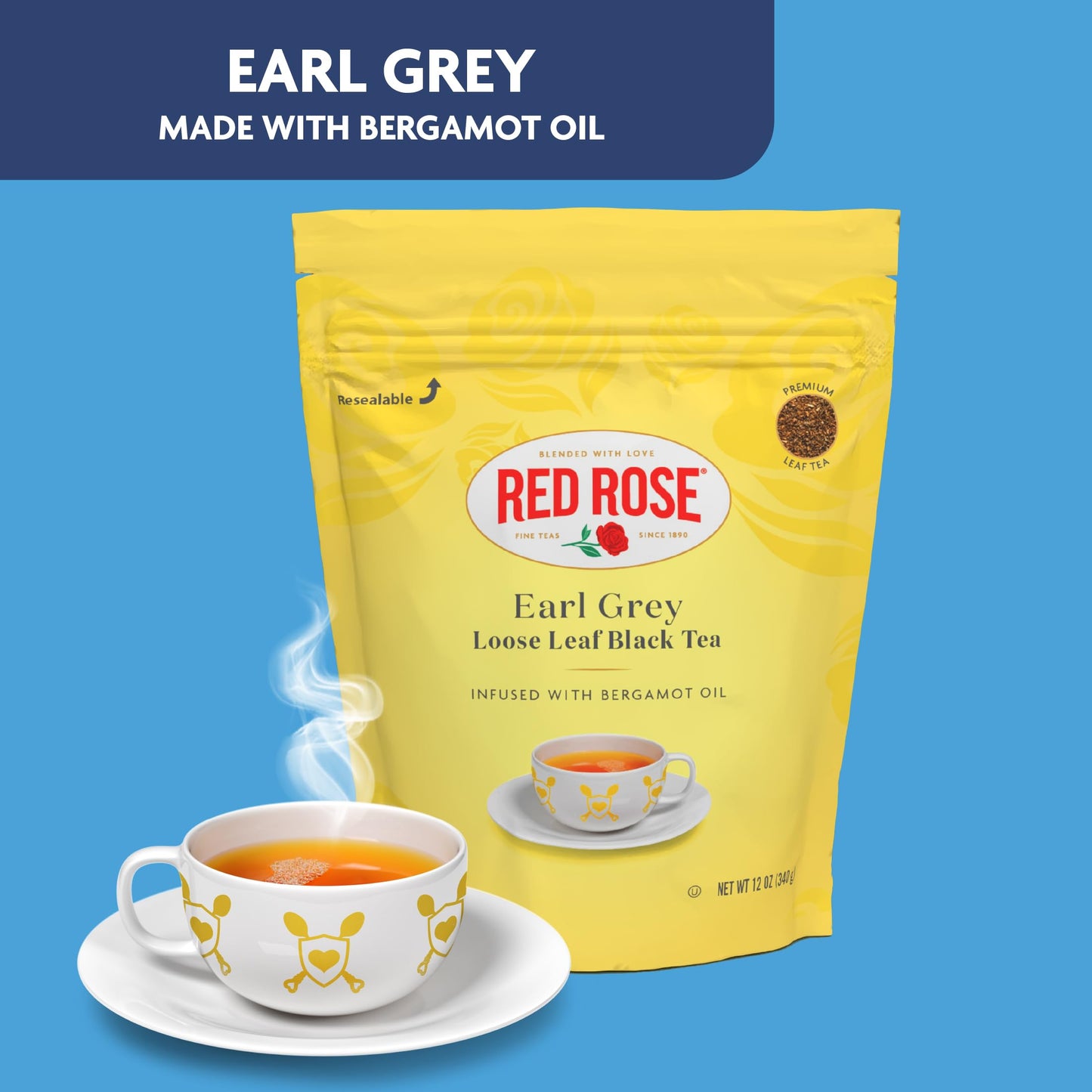 Red Rose Earl Grey, Loose Leaf, Black Tea, With Bergamot Oil, 12 oz