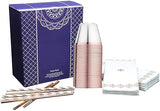 100 Pieces Rose Gold Disposable Dinnerware Party Set - 25 Cups (9oz), 25 Linen-Feel Napkins, 50 Paper Straws - Elegant Dinnerware for Weddings