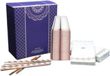 100 Pieces Rose Gold Disposable Dinnerware Party Set - 25 Cups (9oz), 25 Linen-Feel Napkins, 50 Paper Straws - Elegant Dinnerware for Weddings