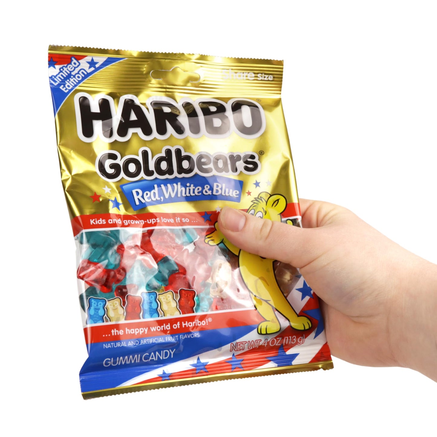 Haribo Goldbears Patriotic 4th of July Gummy Bears, Red, White, and Blue Candy, Independence Day, 4 Ounces, Pack of 3