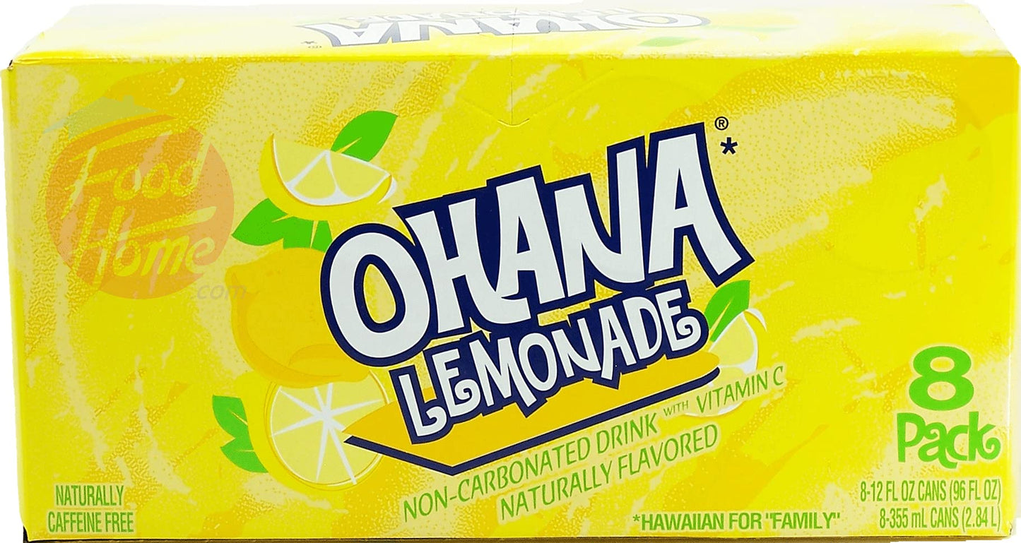 Ohana! lemonade, non-carbonated drink, caffeine free, 12-fluid ounce cans, 8-pack in box (1)