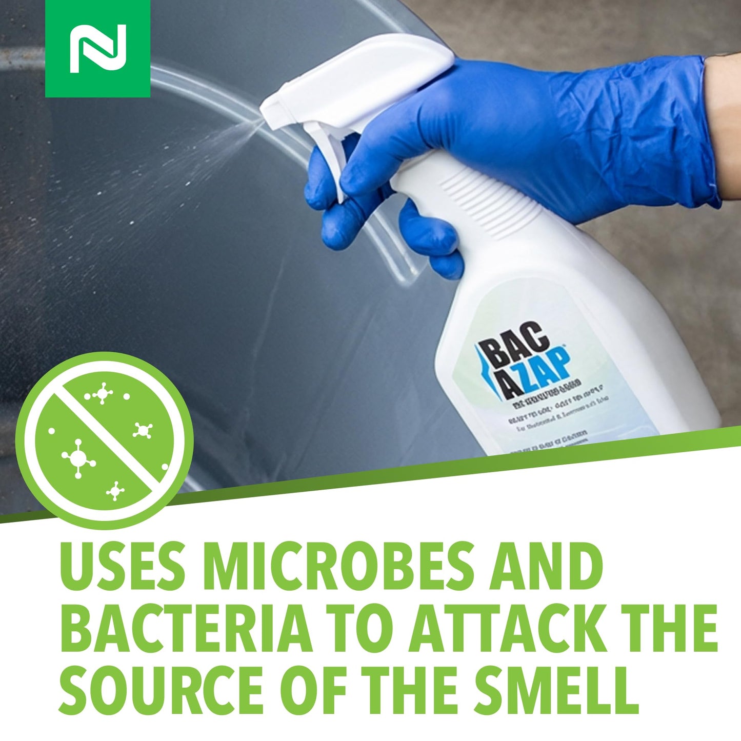 Nisus Bac-Azap Odor Eliminator, Ready-to-Use Bio-Sanitization Liquid, Neutralizes Organic Waste Odors, Safe for Plumbing, 1 Gallon