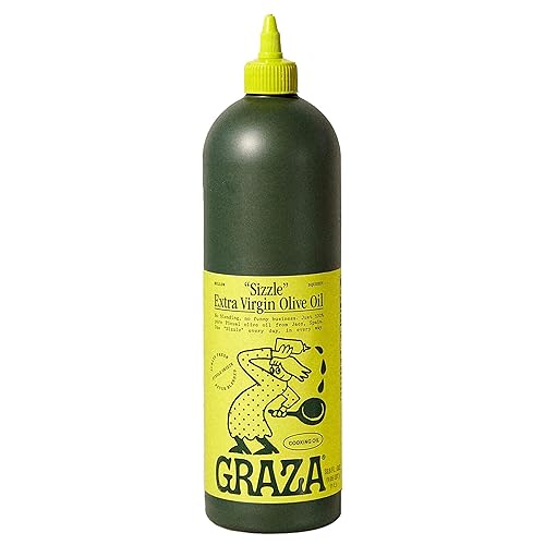 Graza Sizzle Extra Virgin Olive Oil, Cooking Oil - High Polyphenol Peak Harvest EVOO Cooking Oil in a Squeeze Bottle - Single Farm Olives from Spain