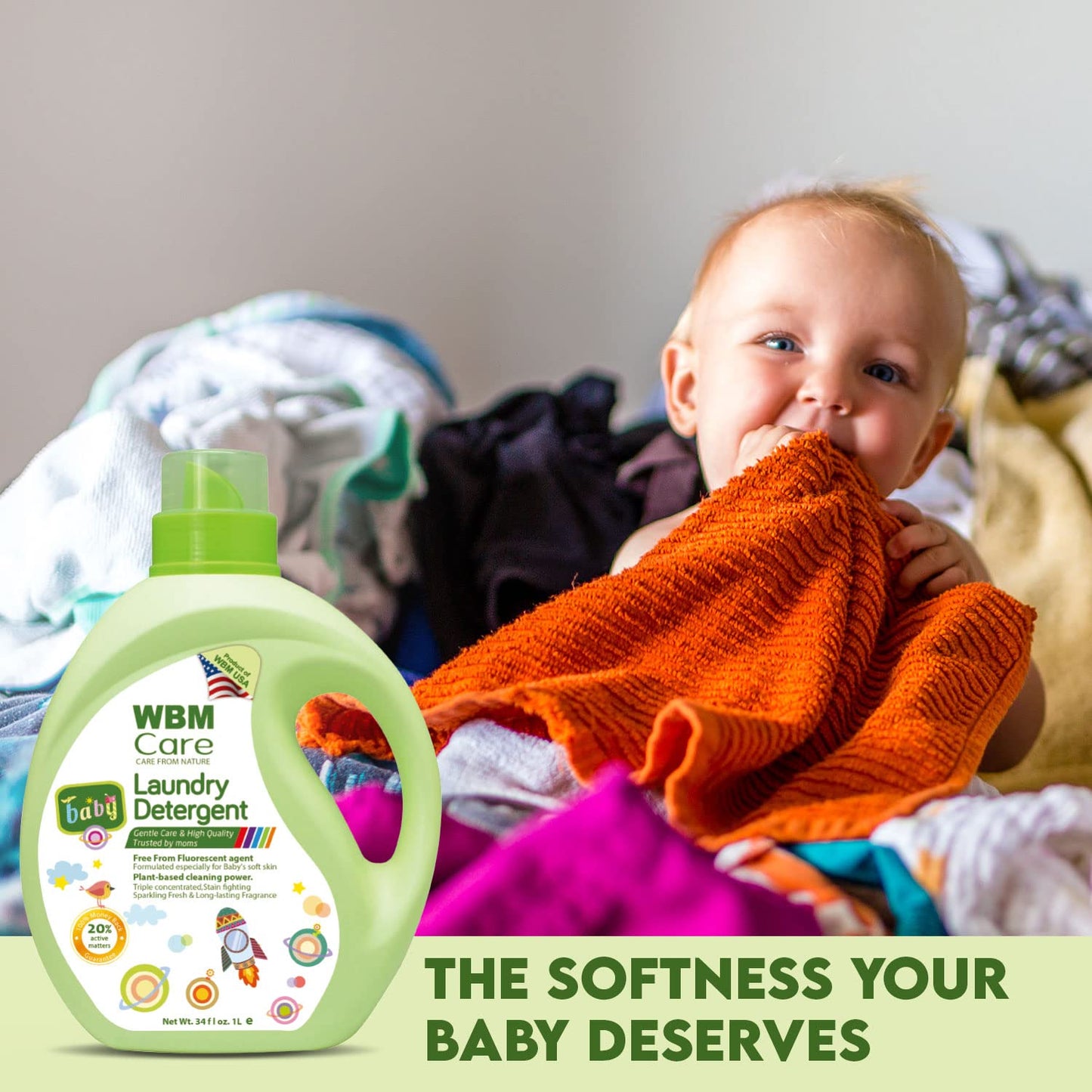 WBM Care Liquid Baby Laundry Detergent, 100 Loads | 68 oz | Gentle formula designed for baby clothes, ensuring effective cleaning and care