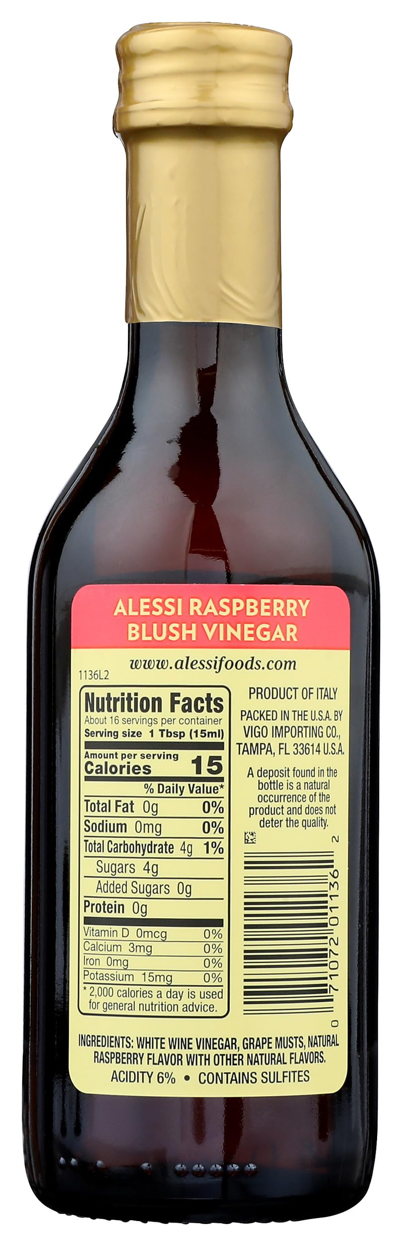Alessi Foods White Balsamic Raspberry Blush Vinegar, 8.5 oz, Red