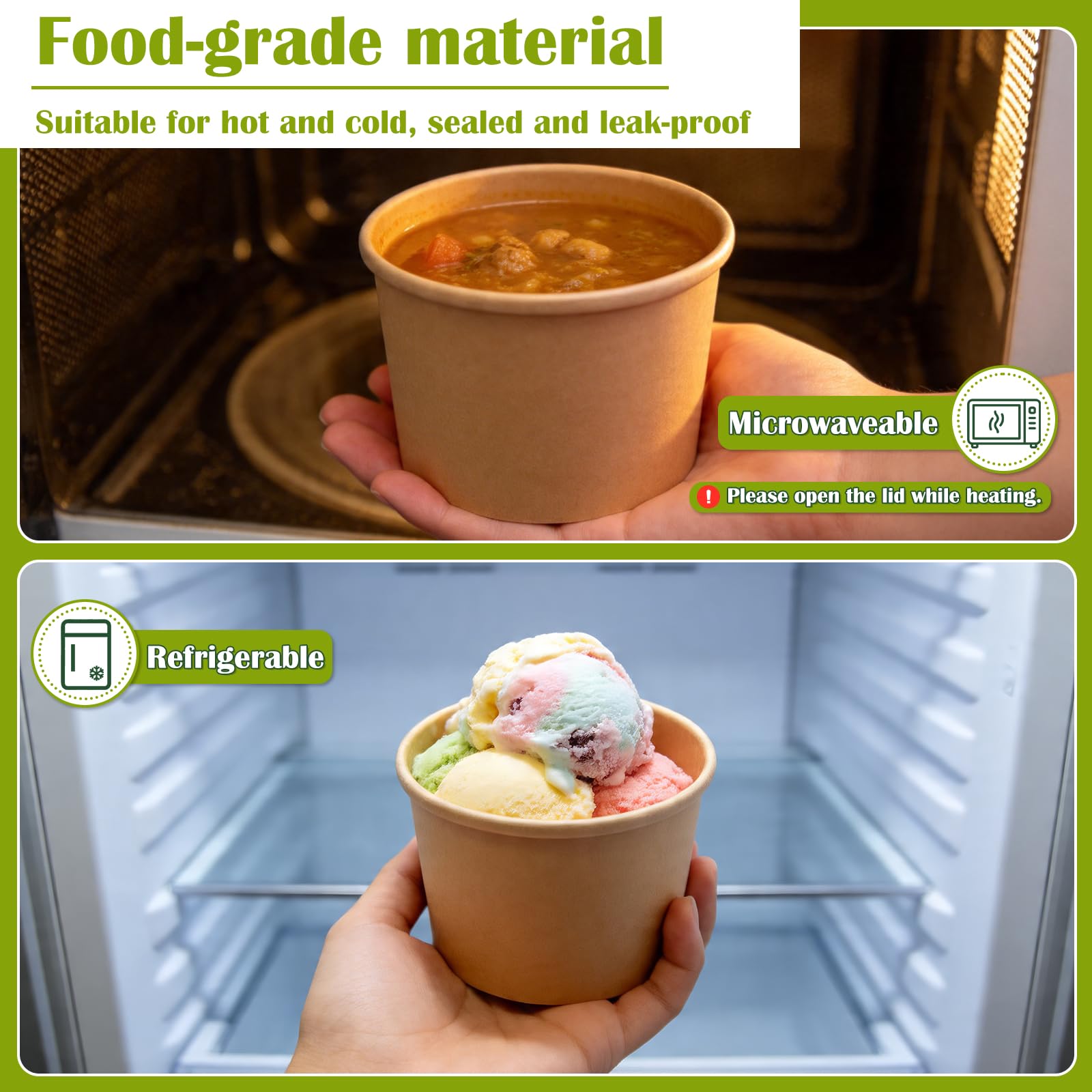 BALDCC 50 Pack Disposable Paper Soup Containers with Lids, 12 Oz Disposable Paper Soup Bowls with Lid, Paper Ice Cream Cups, Soup to go containers