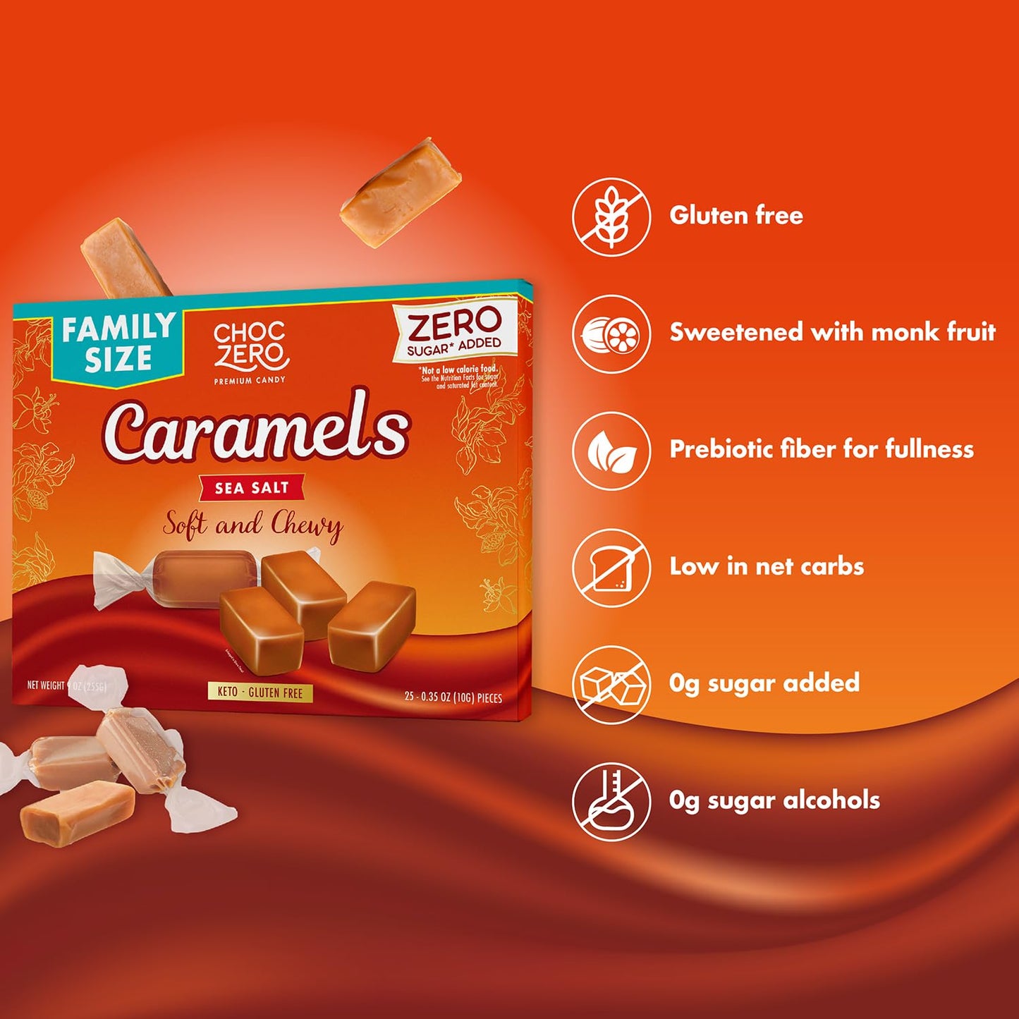 ChocZero Sugar Free Caramels - Keto Caramel Candy - All Natural, Classic Candies - Low Carb Snack (9oz Box)