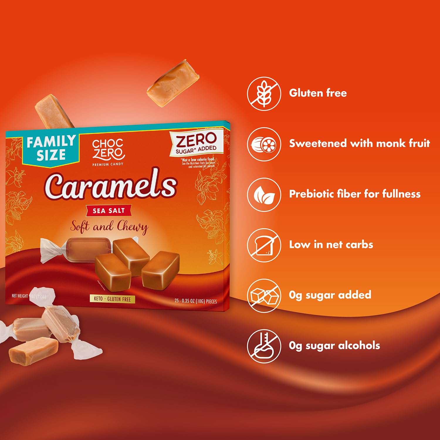 ChocZero Sugar Free Caramels - Keto Caramel Candy - All Natural, Classic Candies - Low Carb Snack (9oz Box)