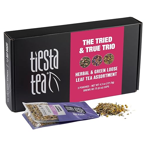 Tiesta Tea - Top Loose Leaf Tea Gift Box, Medium Caffeinated Assorted Blends, 3 Pouched Bags for Hot & Iced Brews Variety Pack, Green, Herbal, Fruity