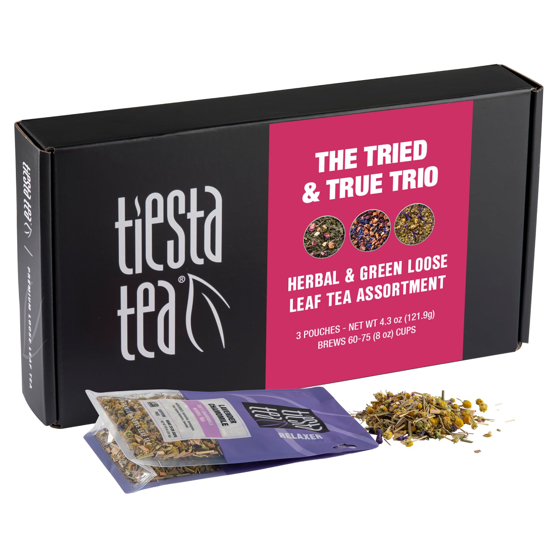Tiesta Tea - Top Loose Leaf Tea Gift Box, Medium Caffeinated Assorted Blends, 3 Pouched Bags for Hot & Iced Brews Variety Pack, Green, Herbal, Fruity