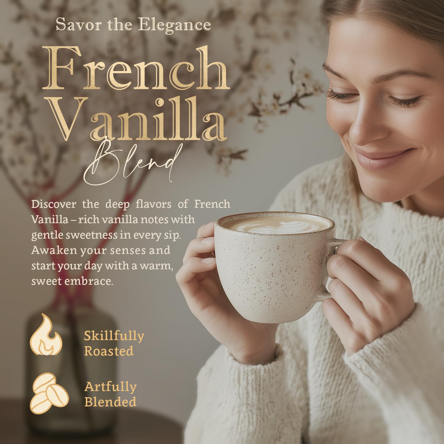 French Vanilla Flavored Whole Bean Coffee - 100% Arabica, Single Origin, Medium Roast, USDA Organic, No Sugar Added, Naturally Sweetened - by Coffea