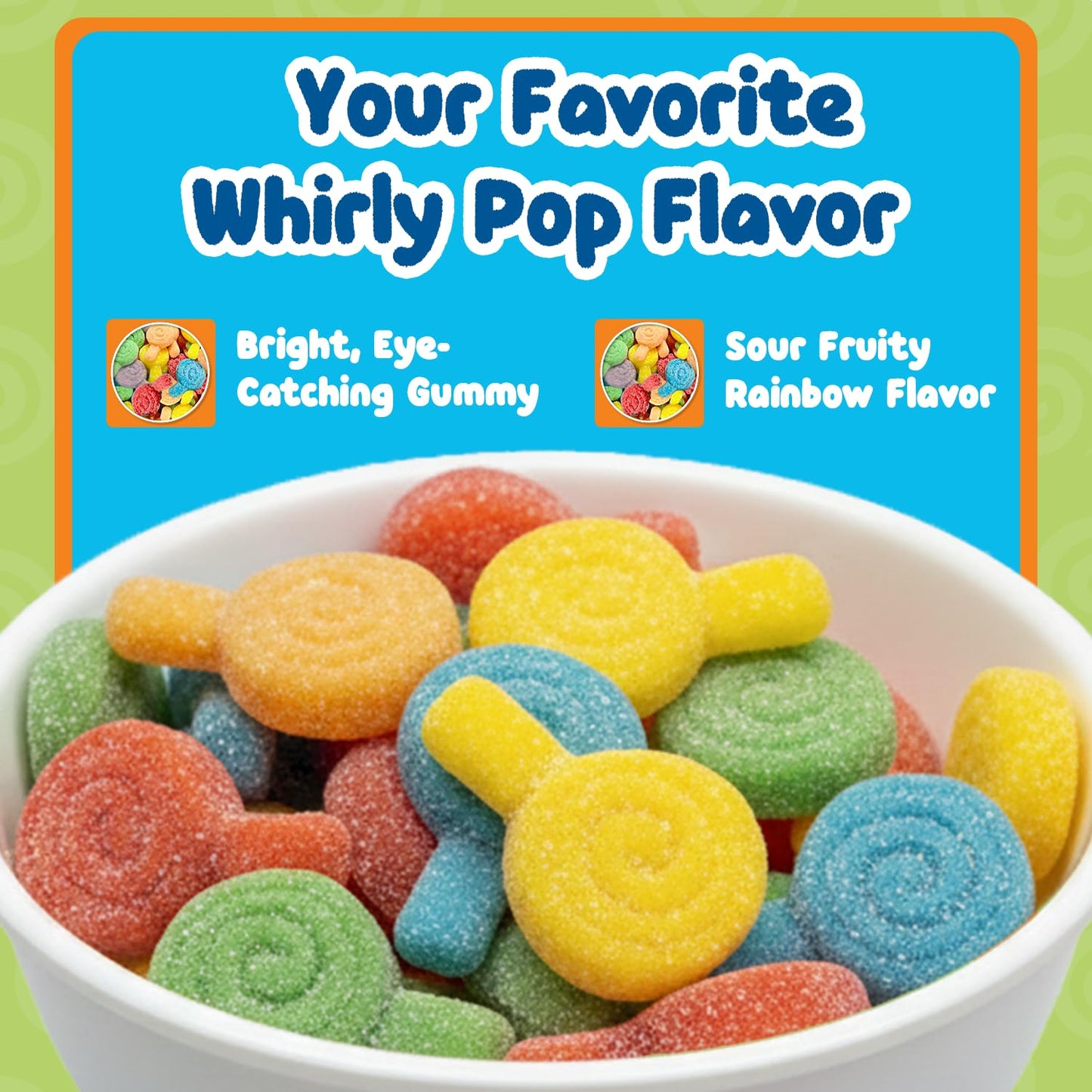 Whirly Pop Sour Gummies Candy - 7.5oz Resealable Bag (Pack of 1) - Lollipop Shape Rainbow Sour Gummy Candy with Mixed Fruit Flavors - Ideal Snack