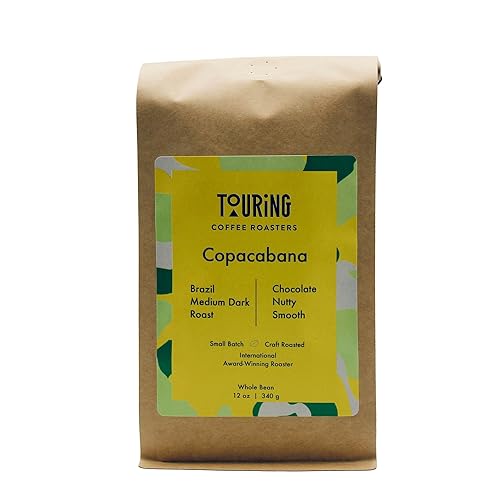 Touring Coffee Roasters Copacabana Brazilian Coffee Whole Beans Medium Dark Roast - 100% Arabica Single Origin, Chocolate, Nutty, Smooth, Natural Sun