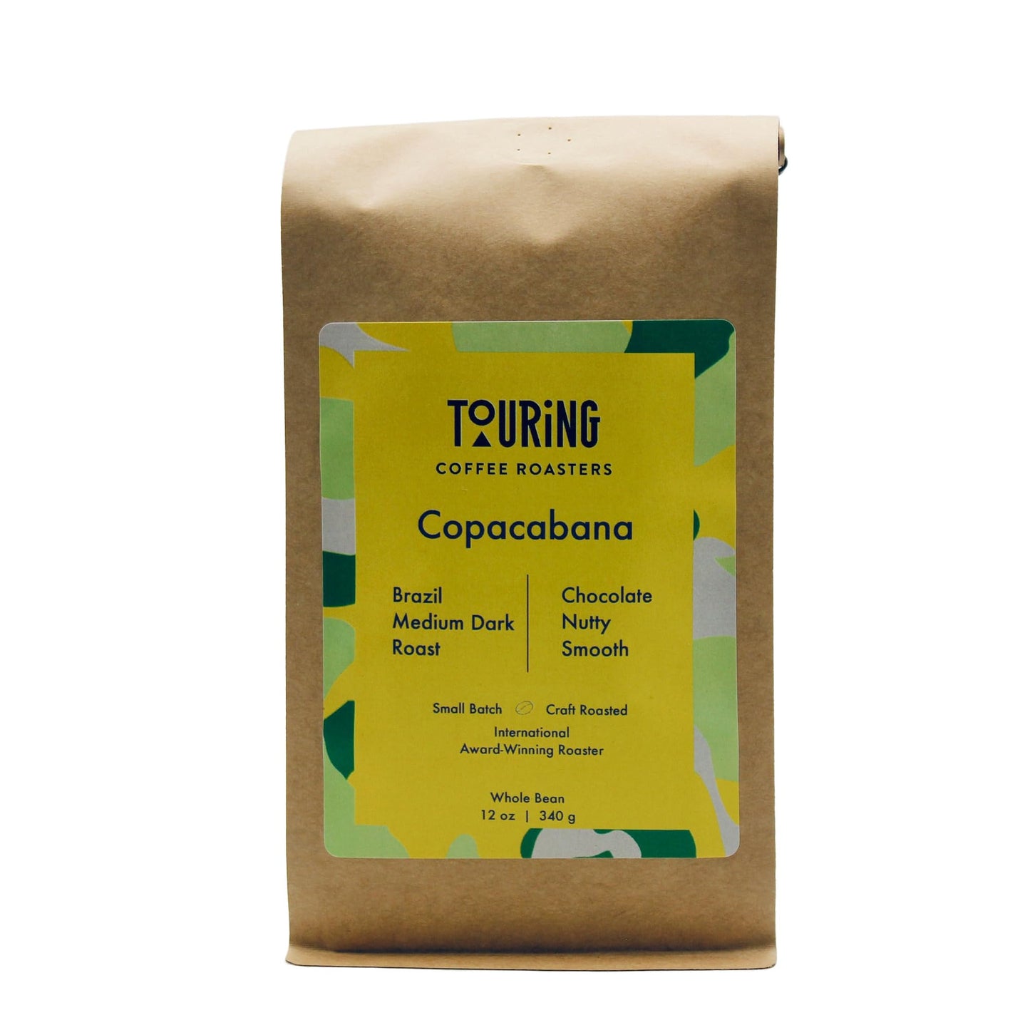 Touring Coffee Roasters Copacabana Brazilian Coffee Whole Beans Medium Dark Roast - 100% Arabica Single Origin, Chocolate, Nutty, Smooth, Natural Sun