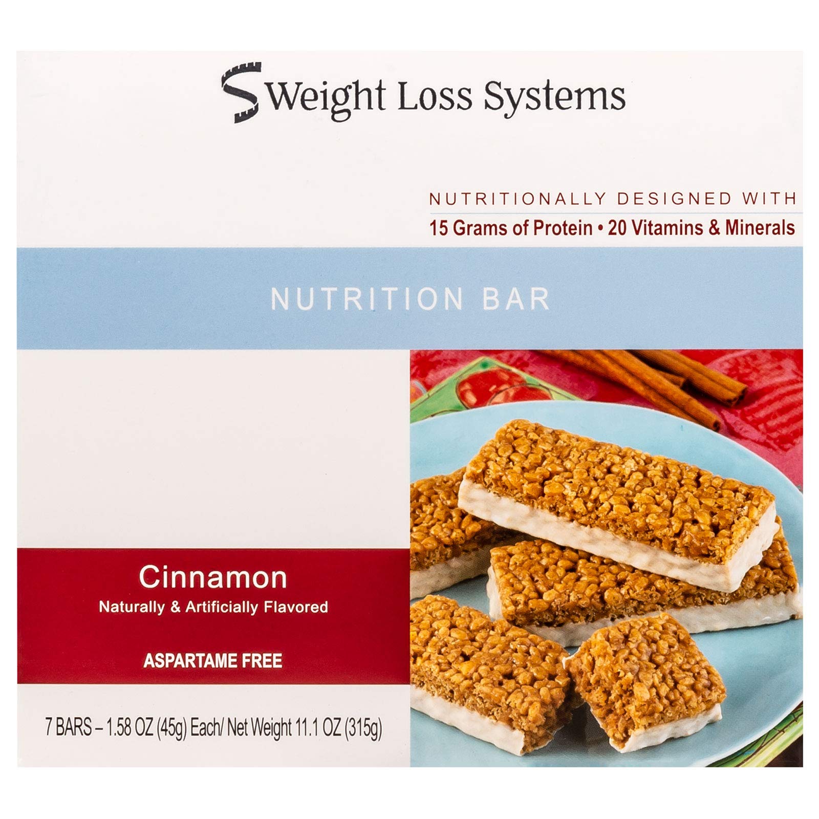 Cinnamon Protein Bar, 15g Protein, Low Calorie, Low Fat, High Fiber Meal Replacement, Aspartame Free, Gluten Free, 17 Vitamins & Minerals, 7 Count Box