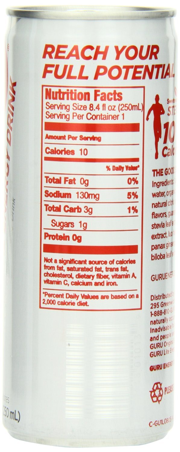 GURU Lite Natural Energy Drink, 8.4 fluid-ounces (Pack of 12)