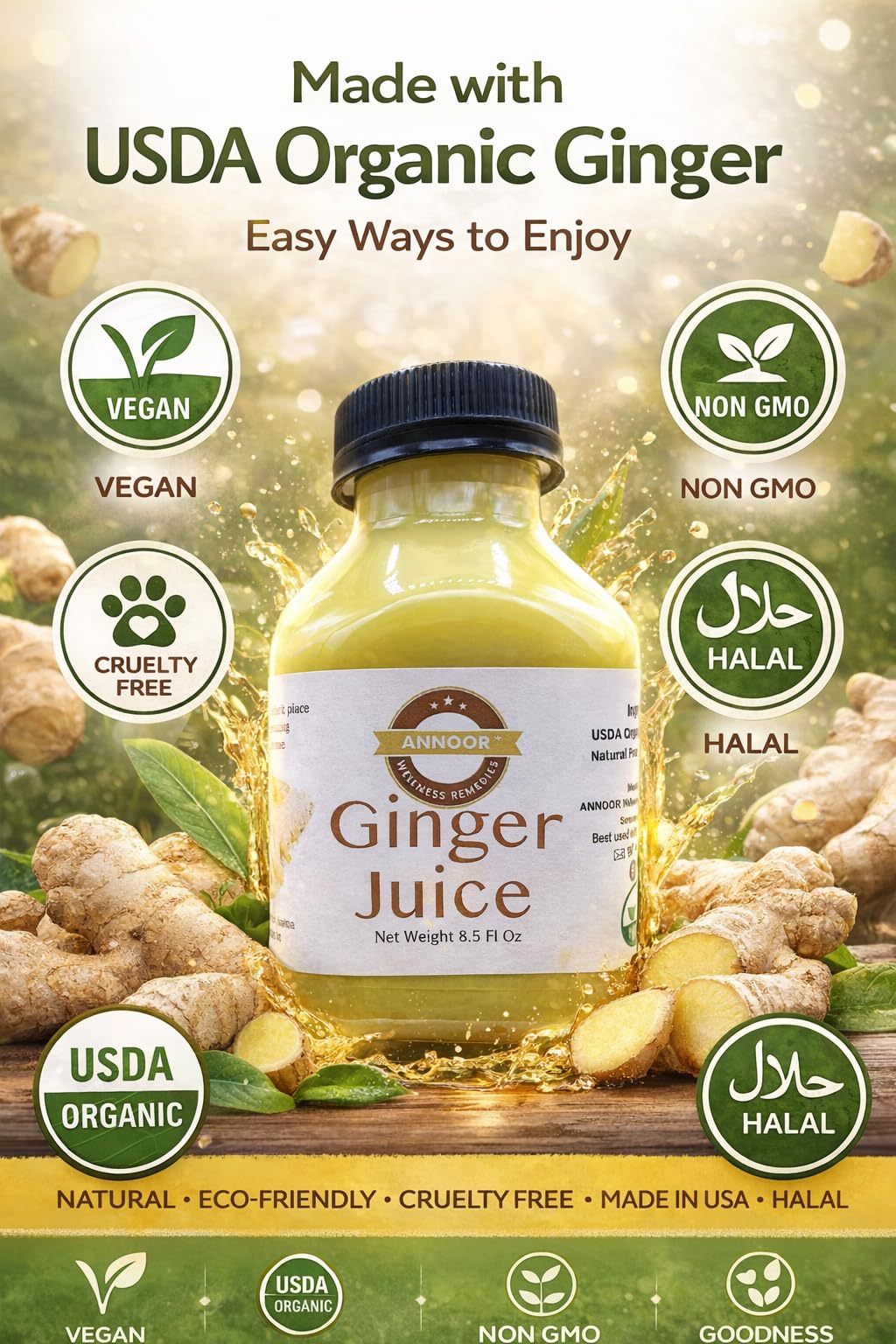 Ginger Juice by Annoor | 8.5 Fl Oz | NFC | Raw, Strong, Concentrate and No pulp. Use for Spicy, Zesty & warming kick, Soothing & refreshing ginger