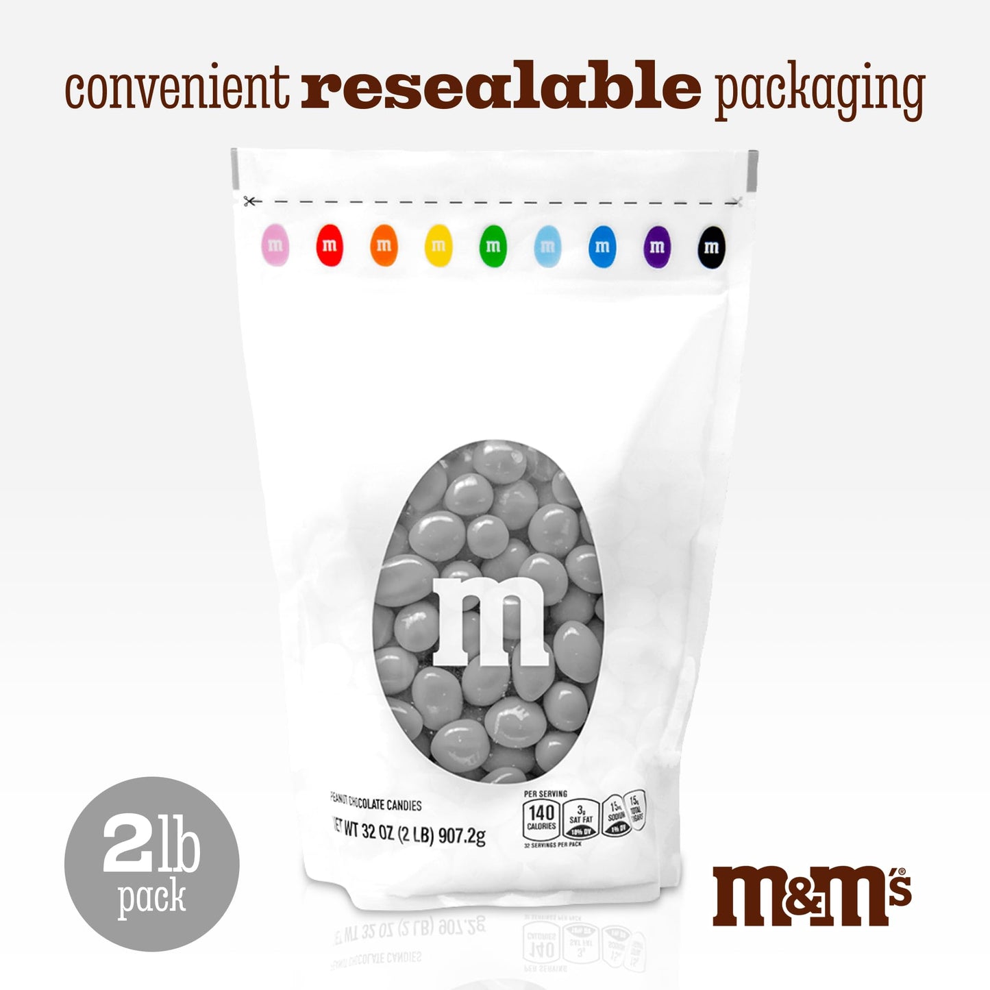 M&M’S WORLD Peanut Silver Chocolate Candy-2lbs of Bulk Candy in Resealable Pack for Candy Buffet,Birthday Parties,Theme Meetings,Candy Bar,Sweet Stuff