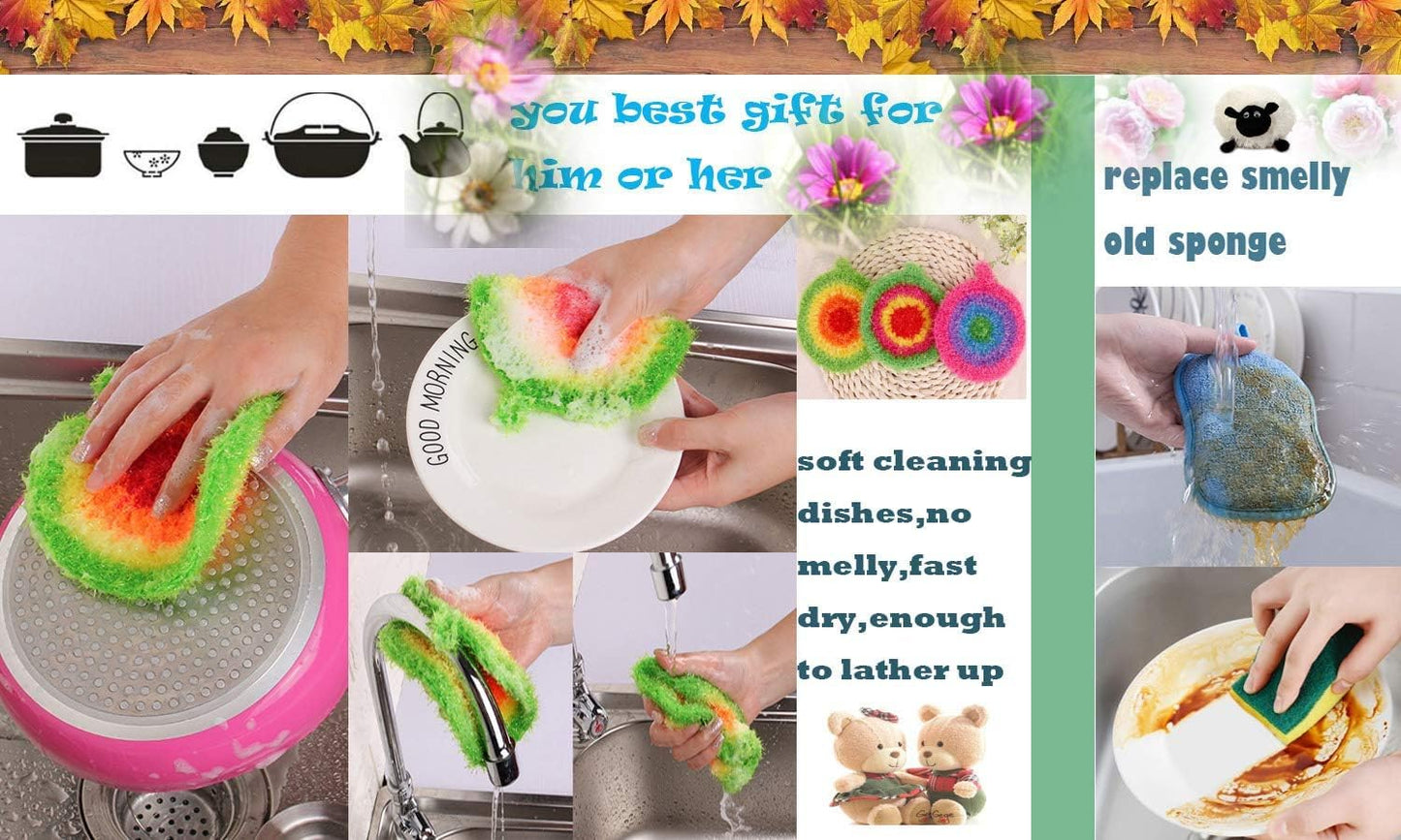 Dish Scrubber Cute Non Scratch Decorative Dish Scrubber Dish Net Clothes for Kitchen Washing Dishes Cleaning Net 3 Pack