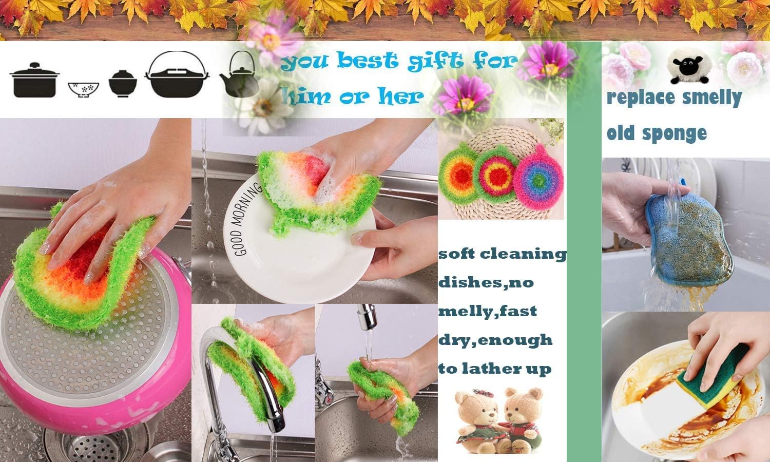 Dish Scrubber Cute Non Scratch Decorative Dish Scrubber Dish Net Clothes for Kitchen Washing Dishes Cleaning Net 3 Pack