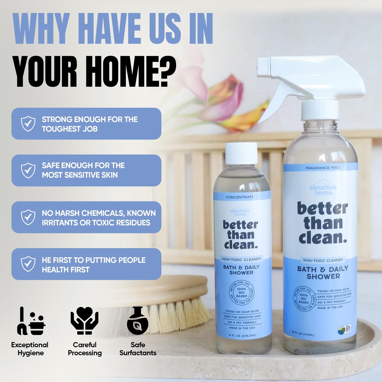 Better Than Clean™ Bath and Shower Cleaner Starter Pack - Fragrance Free, Plant-Based, Non-Toxic, Bathroom Cleaner with 8oz Concentrate & 16oz Empty