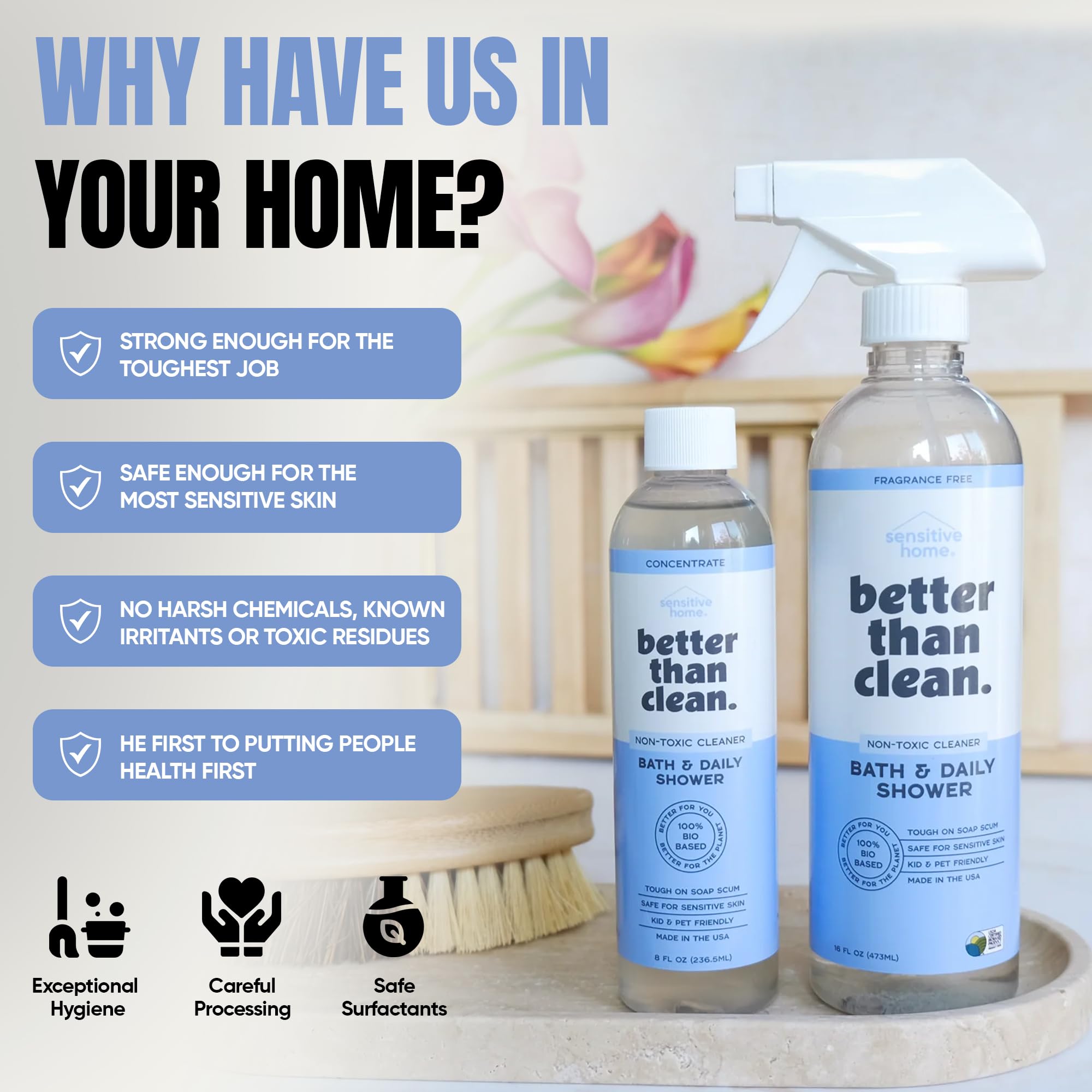 Better Than Clean™ Bath and Shower Cleaner Starter Pack - Fragrance Free, Plant-Based, Non-Toxic, Bathroom Cleaner with 8oz Concentrate & 16oz Empty