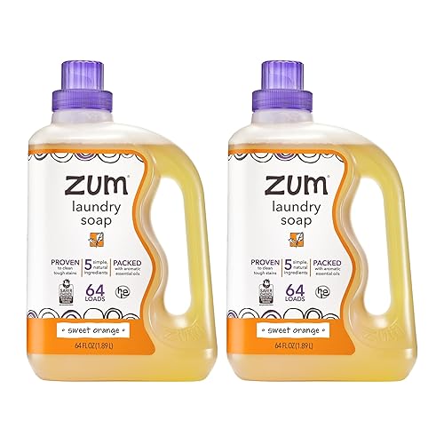 Zum Laundry Soap by Indigo Wild - Liquid, Plant-Based Soap with Baking Soda, Essential Oils, Coconut Oil & More - Wash Up to 64 Loads - Sweet Orange