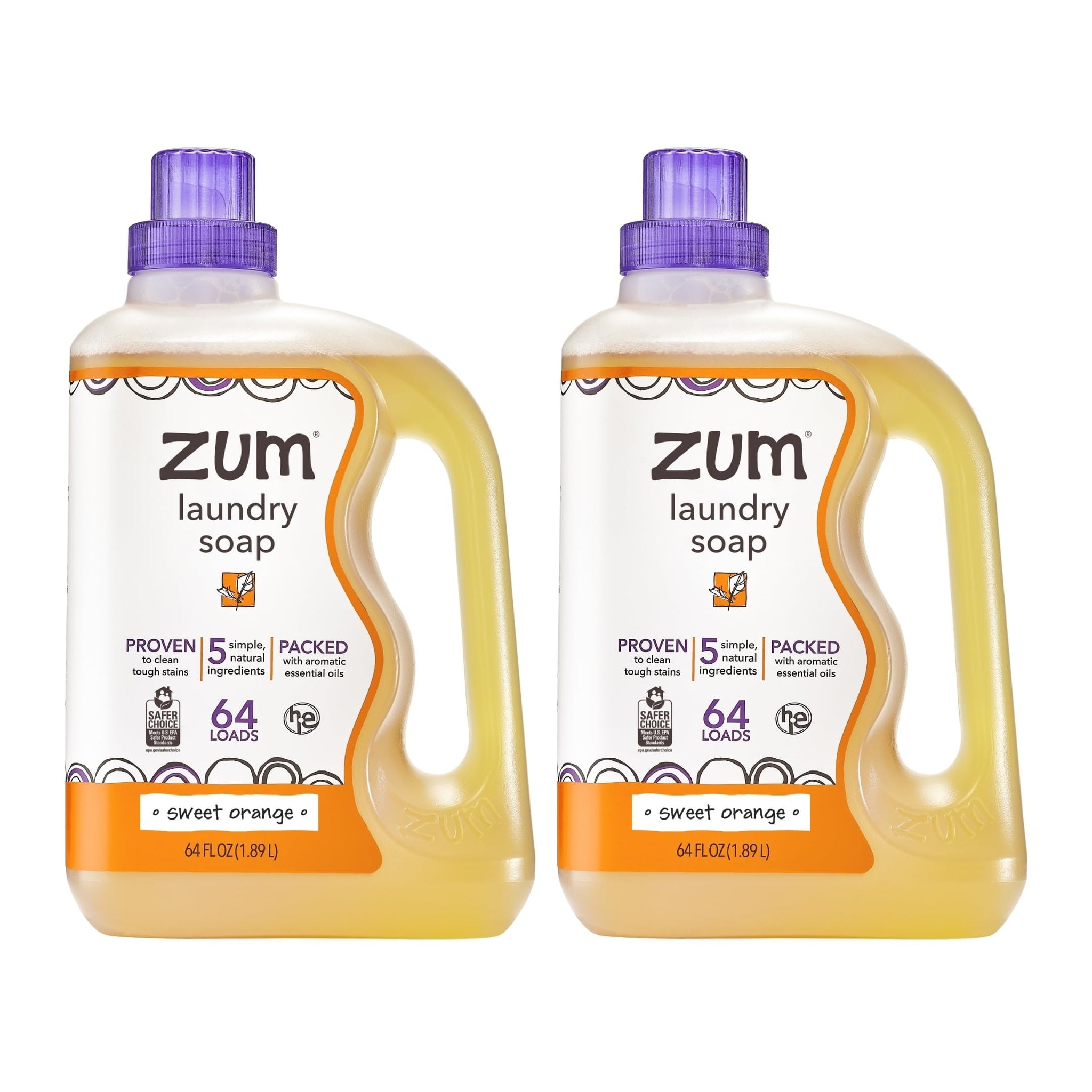 Zum Laundry Soap by Indigo Wild - Liquid, Plant-Based Soap with Baking Soda, Essential Oils, Coconut Oil & More - Wash Up to 64 Loads - Sweet Orange
