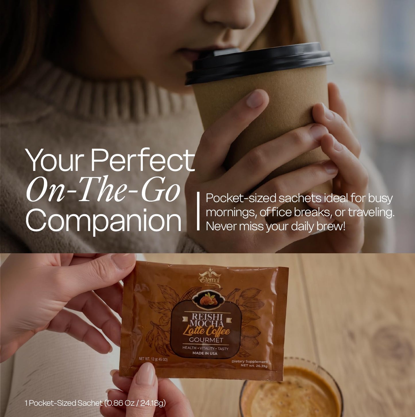 Eternal Spirit Beauty Reishi Mocha Latte - Instant Mushroom Coffee with Cocoa & Reishi Extract - 15 Individual Sachets (24.18g each) - Gourmet