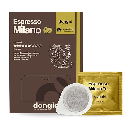 Dongio Caffe Milano Light Roast ESE 44mm Coffee Pods - 50 Count | Italian Espresso Pods, Intensity 6/10, Smooth Aroma, Rich Crema, Roasted in Italy