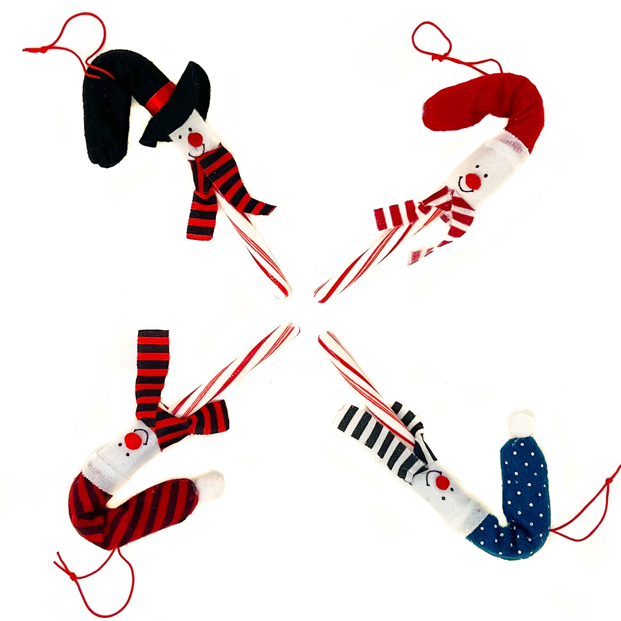 Podzly 12 Pack Snowman Candy Cane Cover Sleeves - Christmas Tree Ornament Toppers for Home, Classroom & Office - Ideal for Holiday Parties & Student