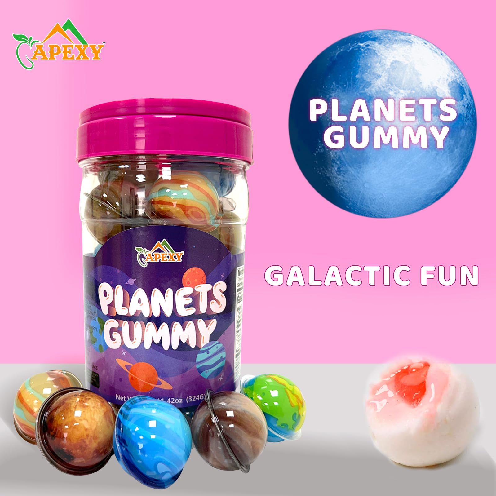 Apexy Mixed Planets Gummy Candy with Fruity Liquid Center Fat Free Fun & Delicious Space- Themed Treats Great for Halloween, Birthday, Trick Or Treat