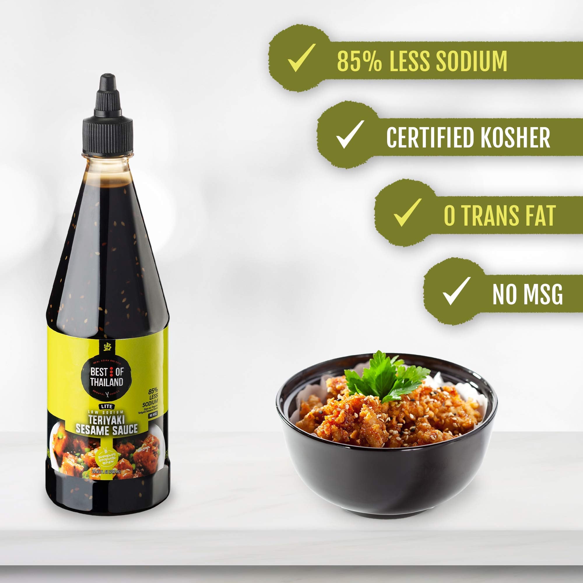 Best of Thailand Sesame Teriyaki Soy Sauce Lite | 2 Bottles of 23.63oz Low-Sodium Authentic Asian-Brewed Marinade, Glaze, Salad Dressing & Dipping