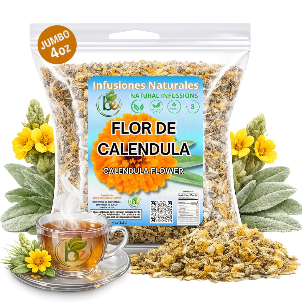 Calendula Herbal Tea - 4 oz (113 g) - Dried Marigold Flower Petals (Flores de Caléndula) - Loose Leaf Herbal Te, Culinary & Topical Use - Wildcrafted
