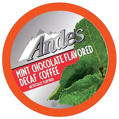 Andes Mints Chocolate Mint Decaf Flavored Coffee Pods, Compatible with K Cup Brewing Machines Including 2.0, Single Serve Peppermint Flavor Enhanced