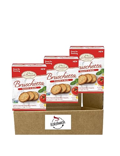 All Natural Bite Size Bruschetta Toast Crackers Bruschettini Vegan Chips (4.23oz 3PACK, Tomato & Basil)