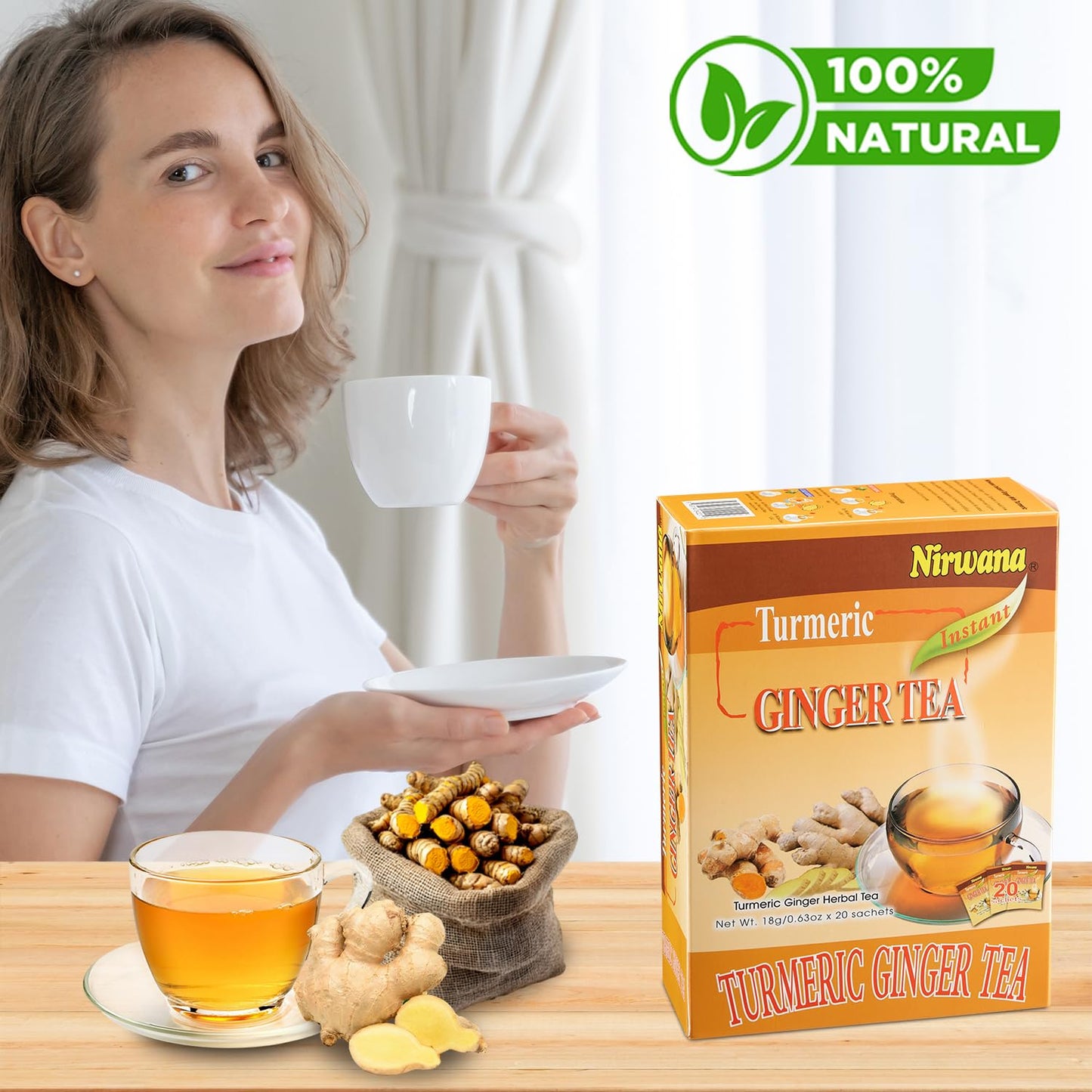 Turmeric Ginger Tea - Warming Herbal Blend with Spices - Soothing & Aromatic Loose Leaf or Tea Bags 20 Sachets