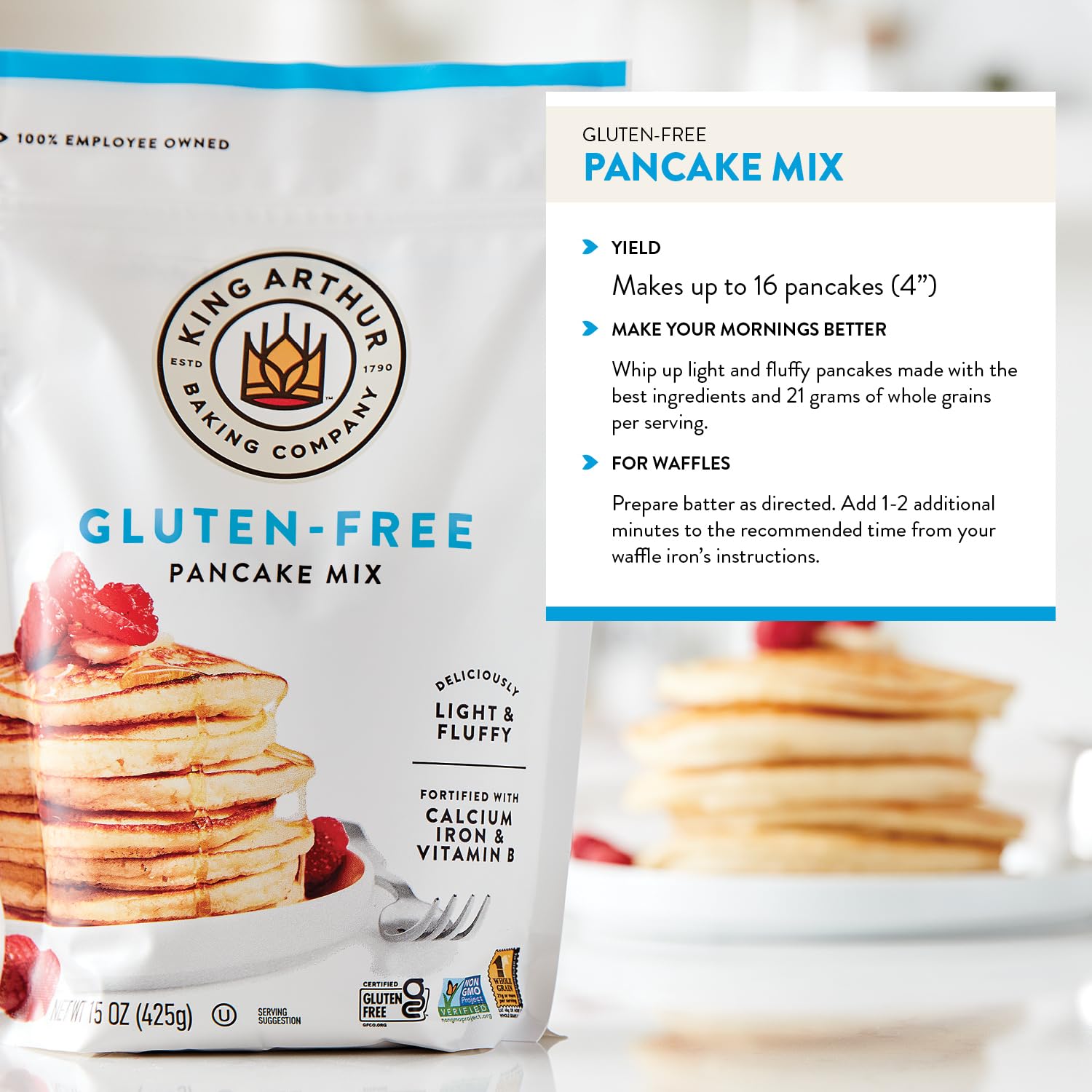 King Arthur Gluten-Free Pancake Mix, Certified Gluten-Free, Non-GMO Project Verified, Certified Kosher, 15 Oz
