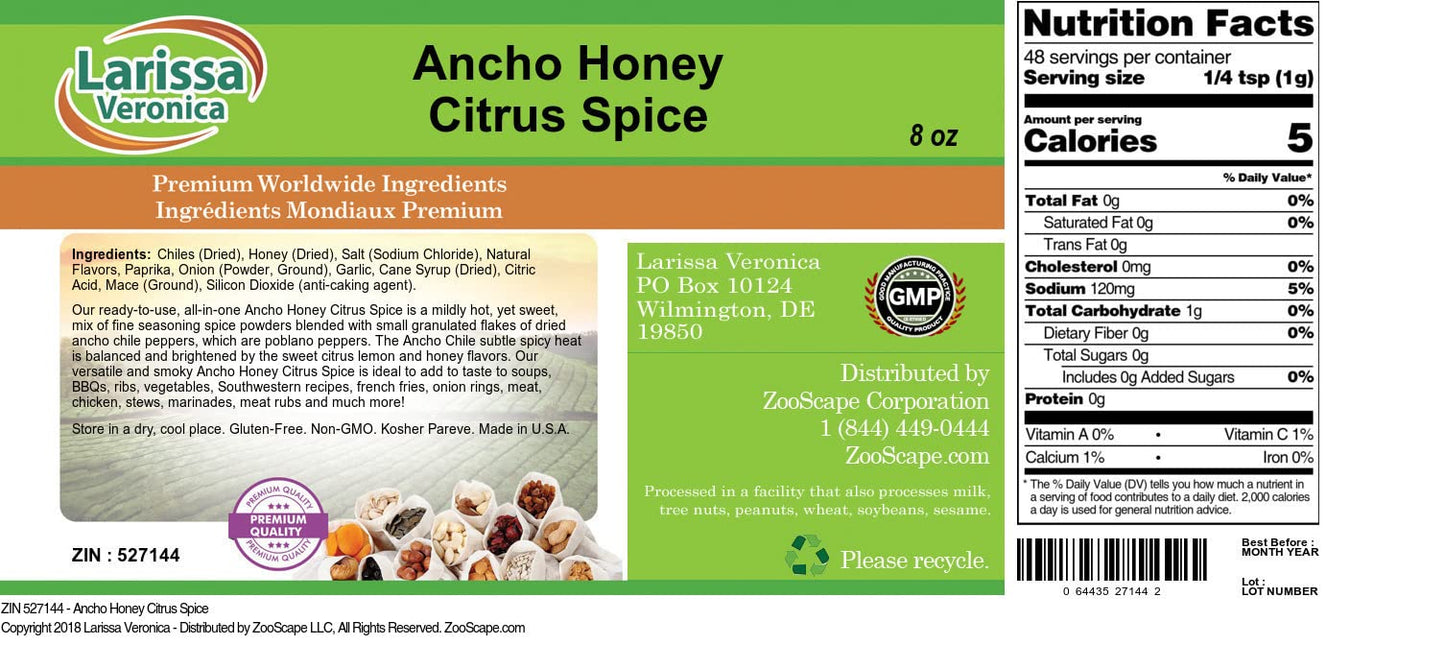 Ancho Honey Citrus Spice (8 oz, ZIN: 527144) - 3 Pack