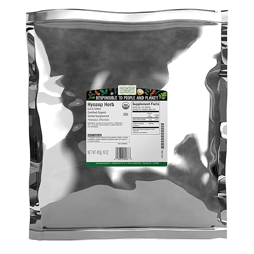 Frontier Co-op Organic Hyssop Herb, Cut & Sifted, Natural Dried Leaves - Bulk Bag for Hyssop Tea, Soup, Salads and More, Kosher | 16 Ounce (Pack of 1)