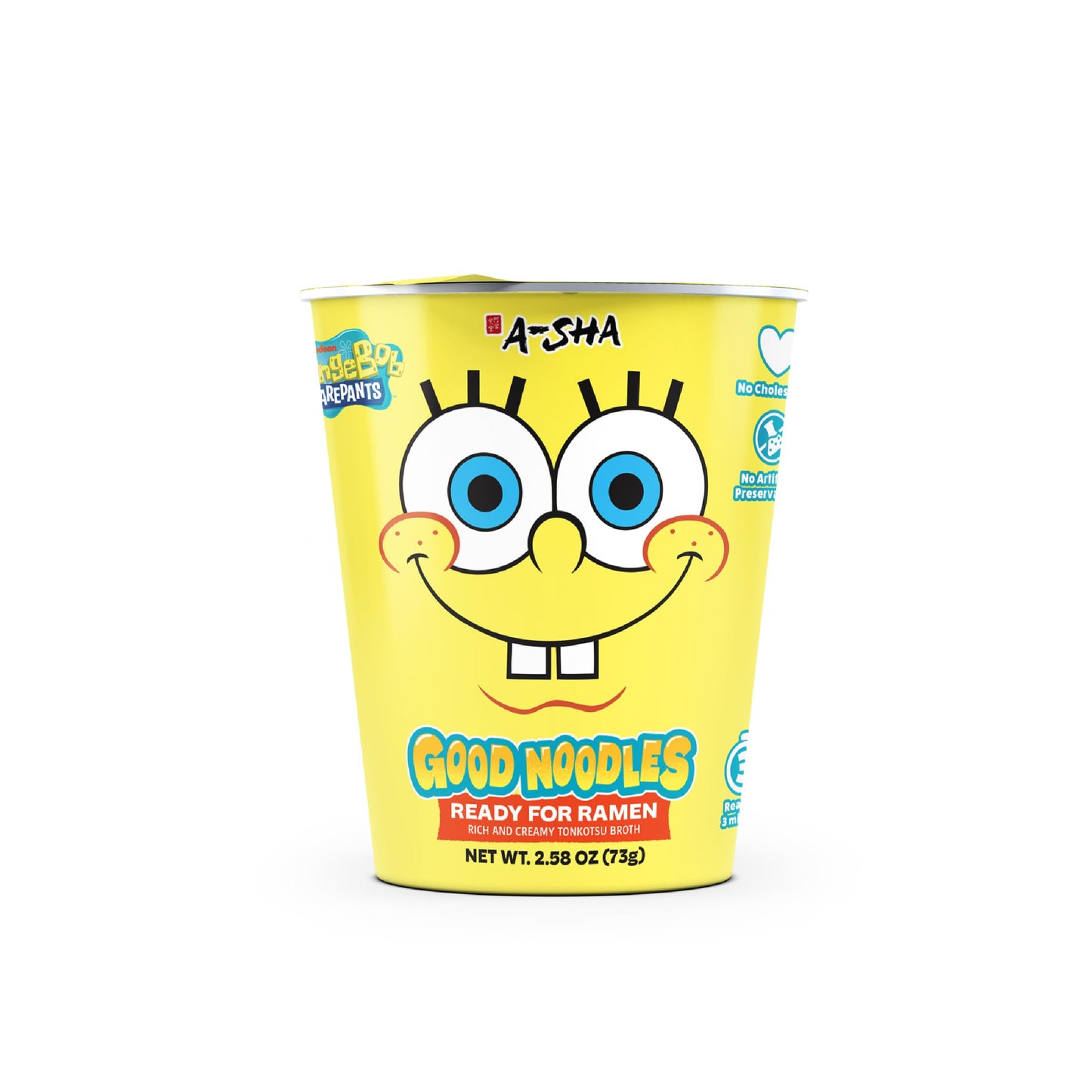 A-Sha & SpongeBob Squarepants Good Noodles (6 Pack) | Ready for Ramen (Mildly Spicy Flavor) | Rich and Creamy Tonkotsu Broth | Better For Your