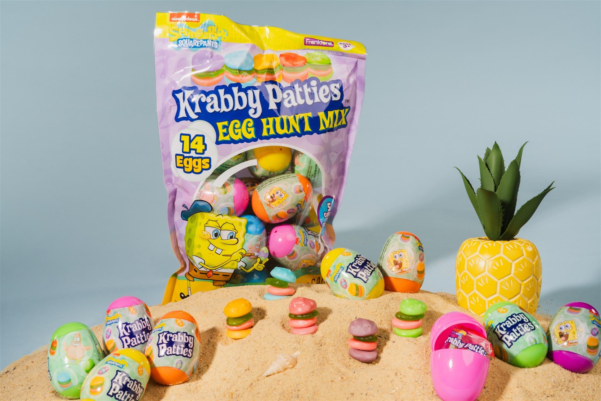 Spongebob SquarePants Gummy Candy Krabby Patty 14 Count Prefilled Plastic Easter Eggs Hunt Mix, 4.44 Ounce, For Kids Girls Boys Teens Grandkids Adults