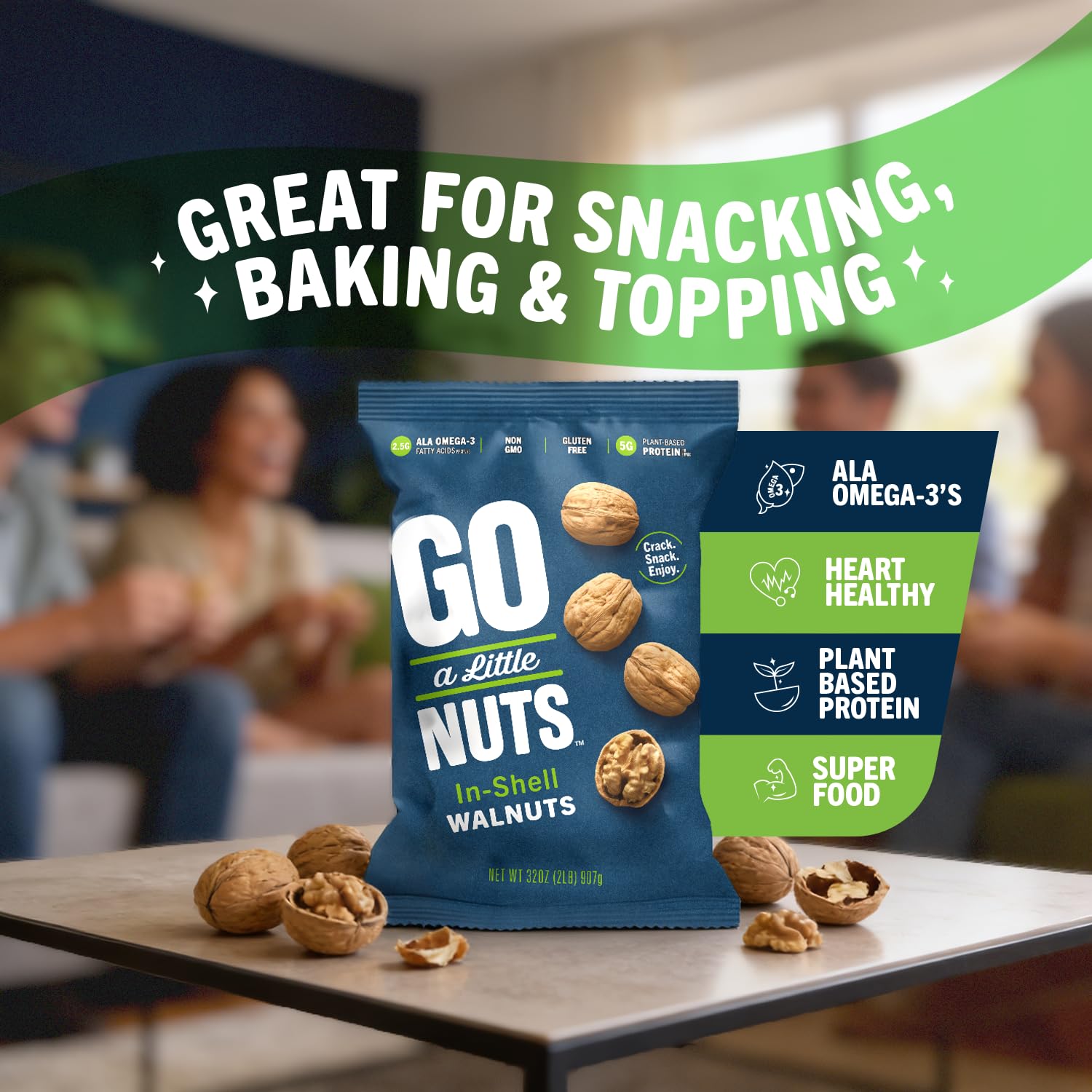 Go a Little Nuts California In-Shell Walnuts, 2 lb. Bag, Farm Fresh, Non-GMO, Kosher, Heart-Healthy Omega-3, High Protein, Vegan Snack
