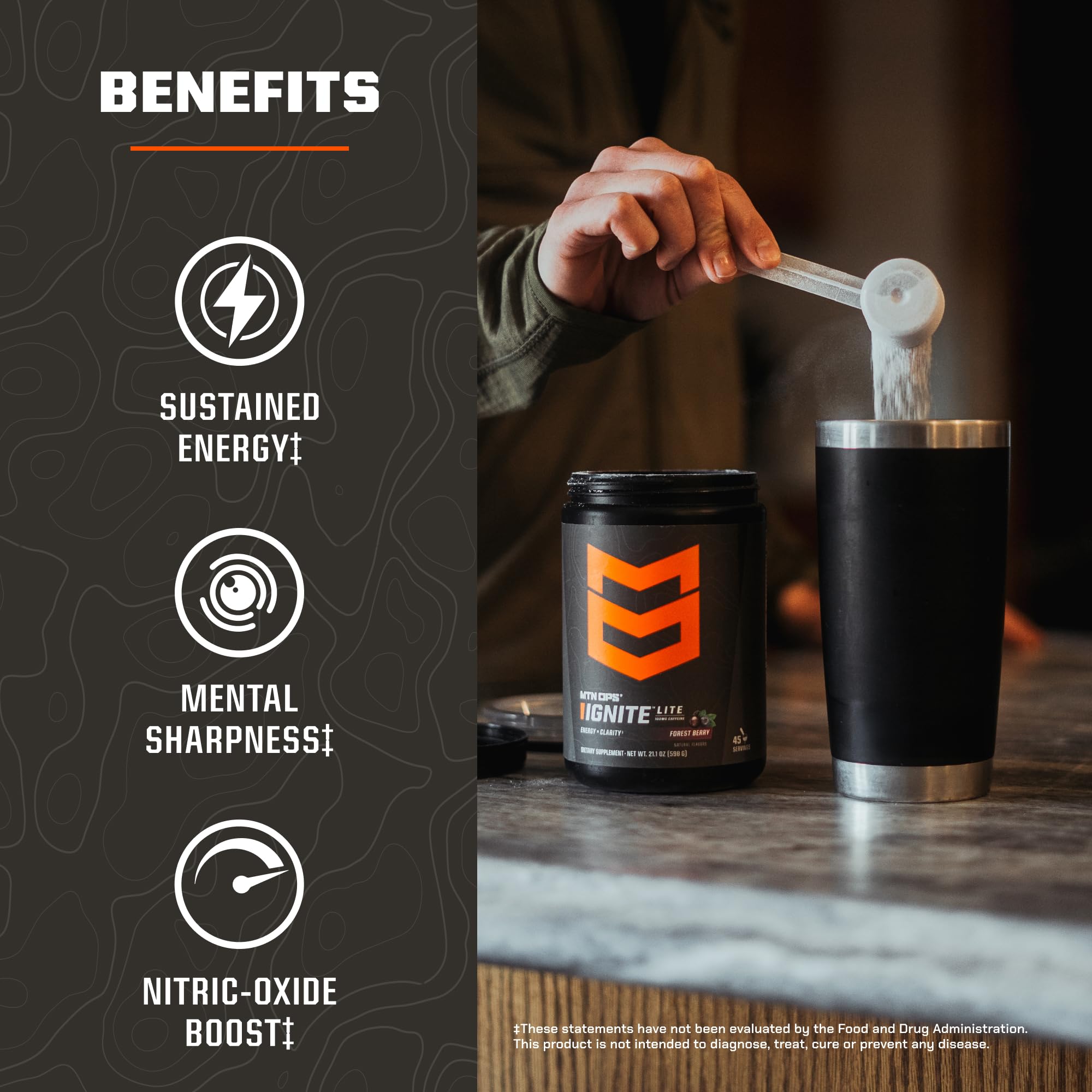 MTN OPS Ignite Lite Sugar Free Energy Drink Powder with 100mg Caffeine, Nootropic Blend for Energy & Focus, L Arginine & L Citrulline for Endurance