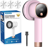 Smyeviva Rechargeable Fabric Shaver for Clothes: 6-Leaf Blades & 3 Speeds to Remove Pilling, Fuzz & Lint Balls - with LED Display, Portable Electric