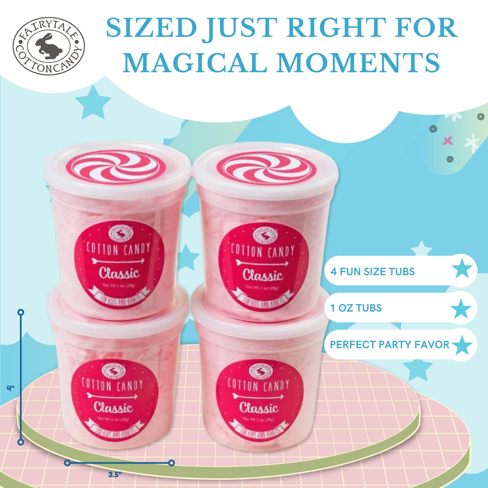 CHOCOLATE STORYBOOK Cotton Candy Party Pack - Unique Idea for Holidays, Birthdays, Gag Gifts, Favors (Classic Pink Vanilla, 1 oz each, 4-Pack)